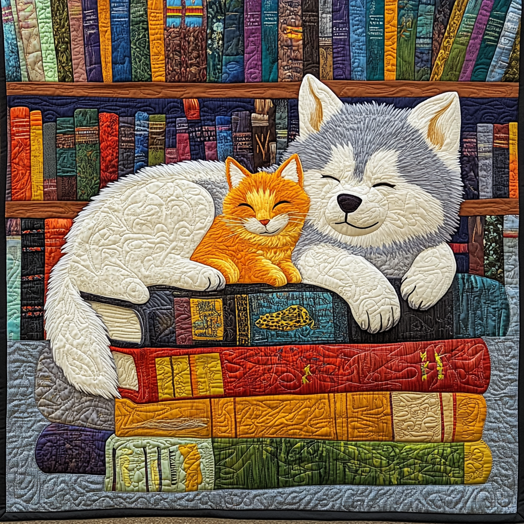 Sleeping Dog And Cat DAI090125168 Quilt Blanket