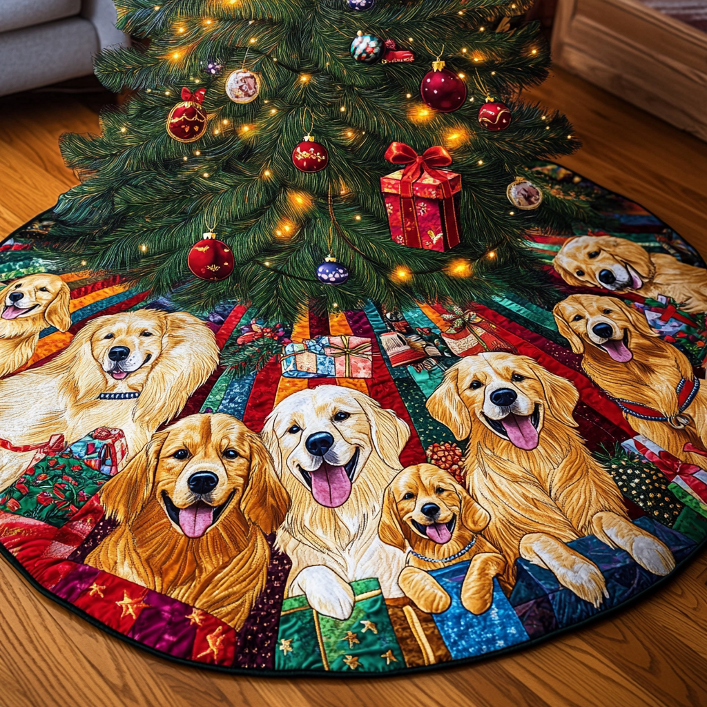 Christmas Golden Retriever TAI091024253 Quilted Tree Skirt