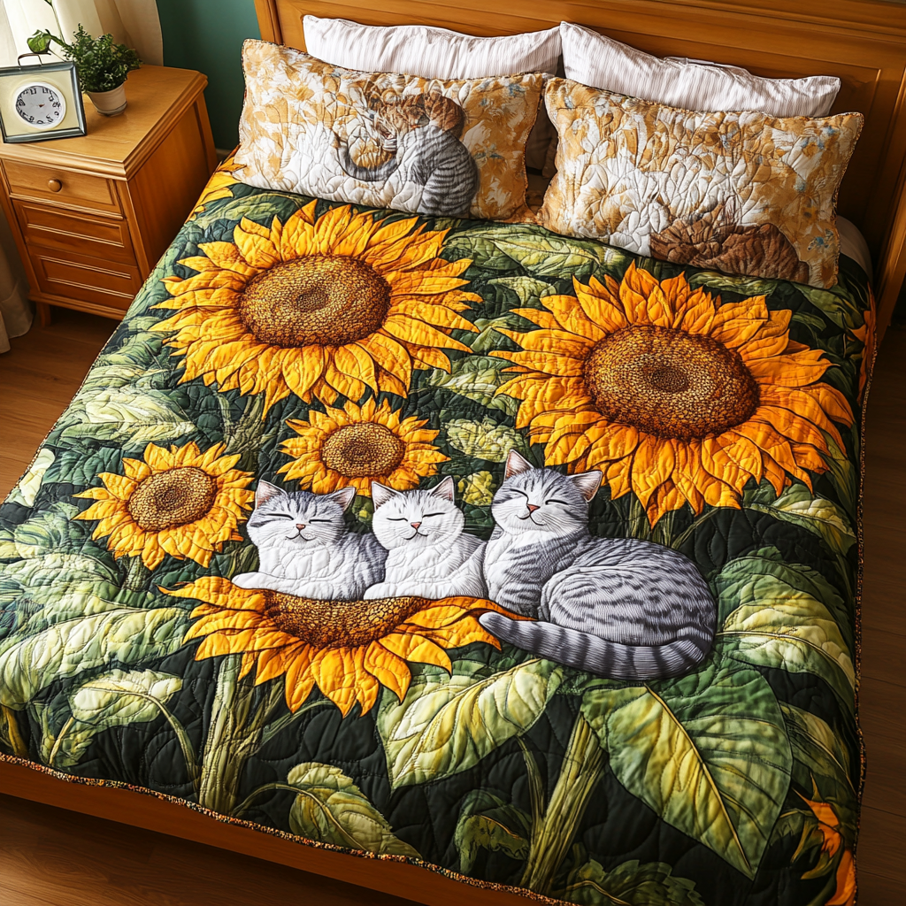 Cats In Sunflower Garden TAI111124079 Quilt Bedding Set