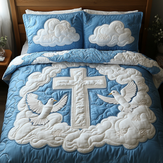 Dove With Christian Cross DAI090125042 Quilt Bedding Set