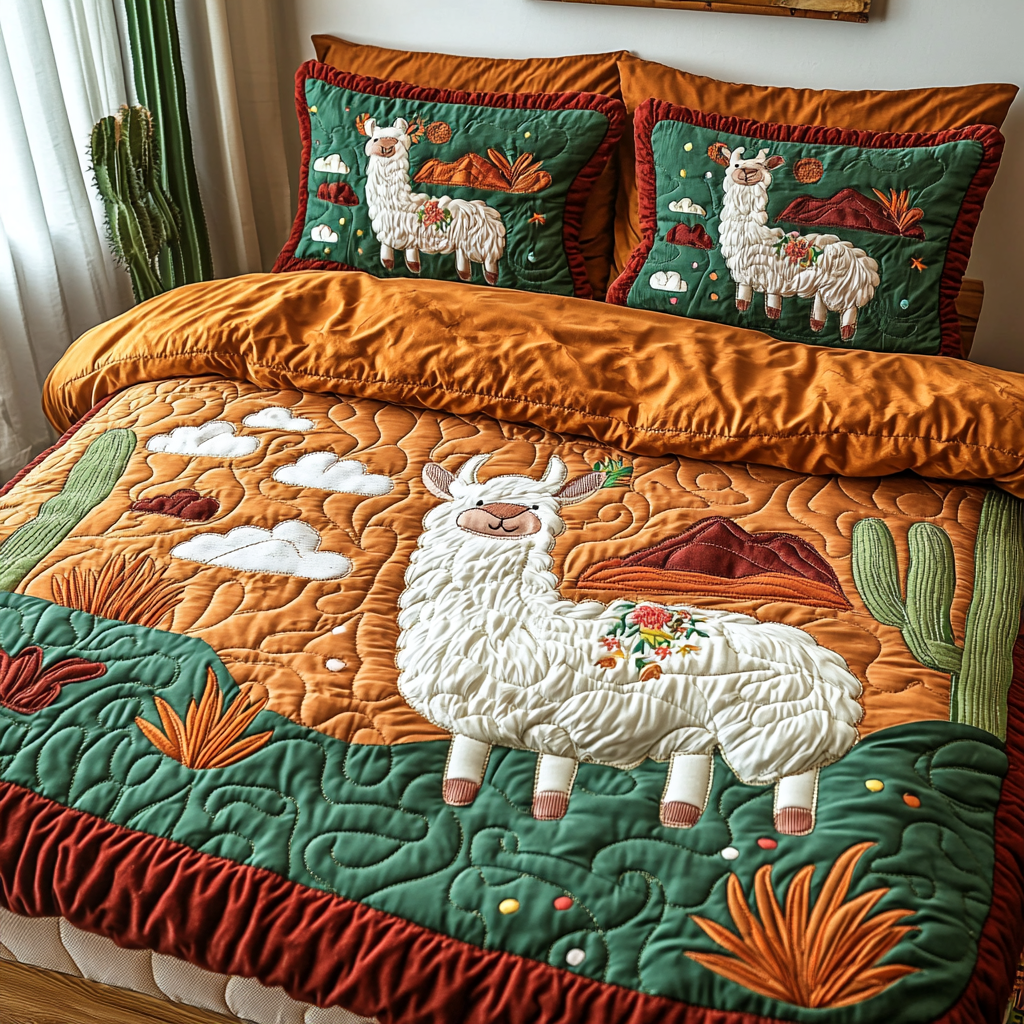 Cactus Llama DAI150125238 Quilt Bedding Set