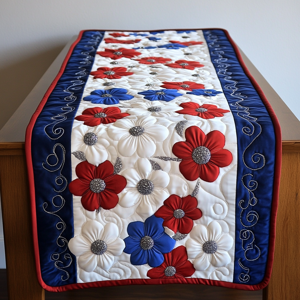 Patriotic Flower DAI040225422 Quilted Table Runner