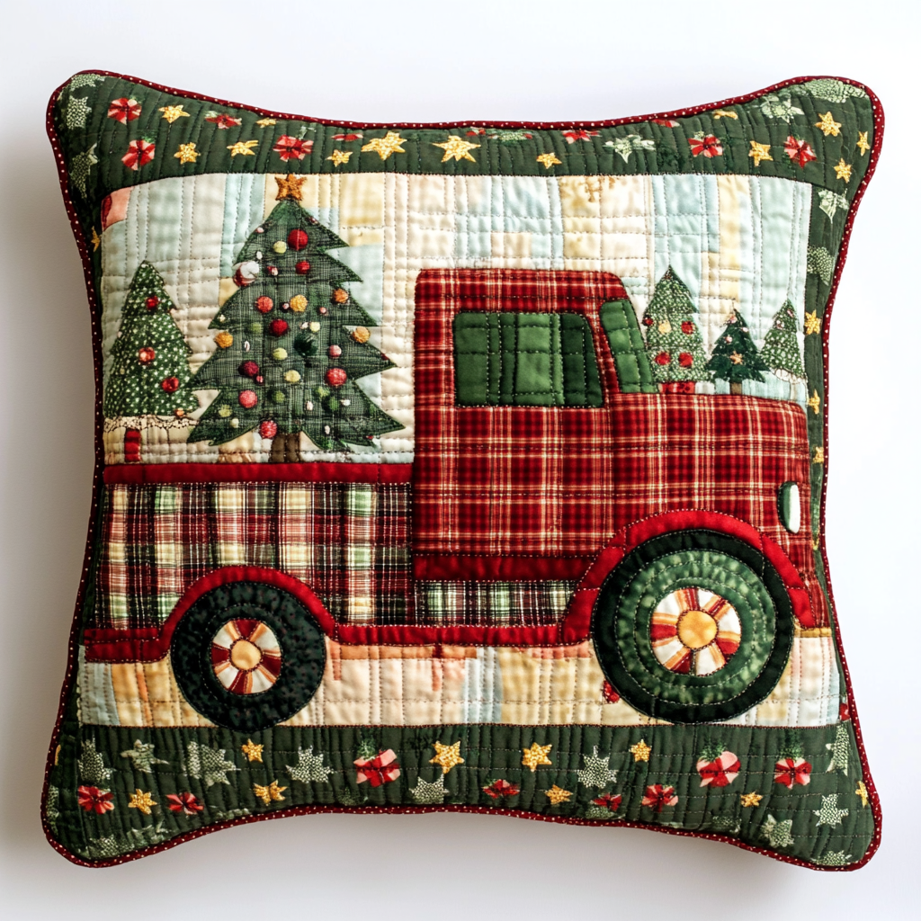 Christmas Truck TAI130824262 Quilted Pillow Case