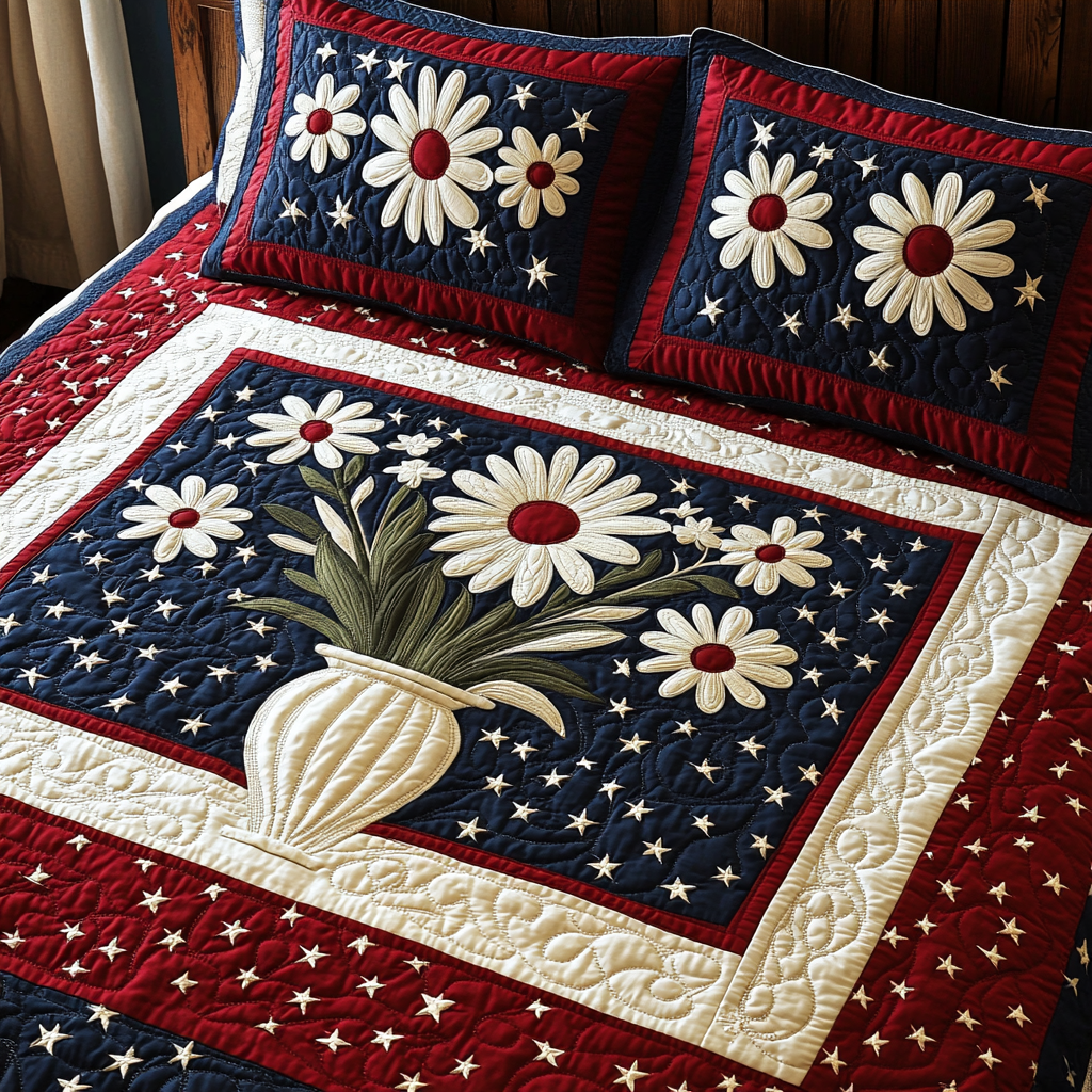 Patriotic Daisy Flower DAI200125054 Quilt Bedding Set