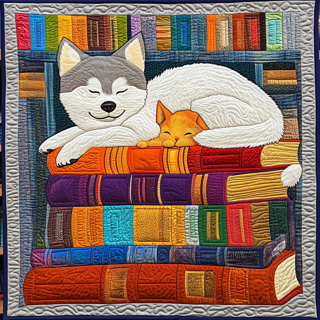 Sleeping Dog And Cat DAI090125169 Quilt Blanket