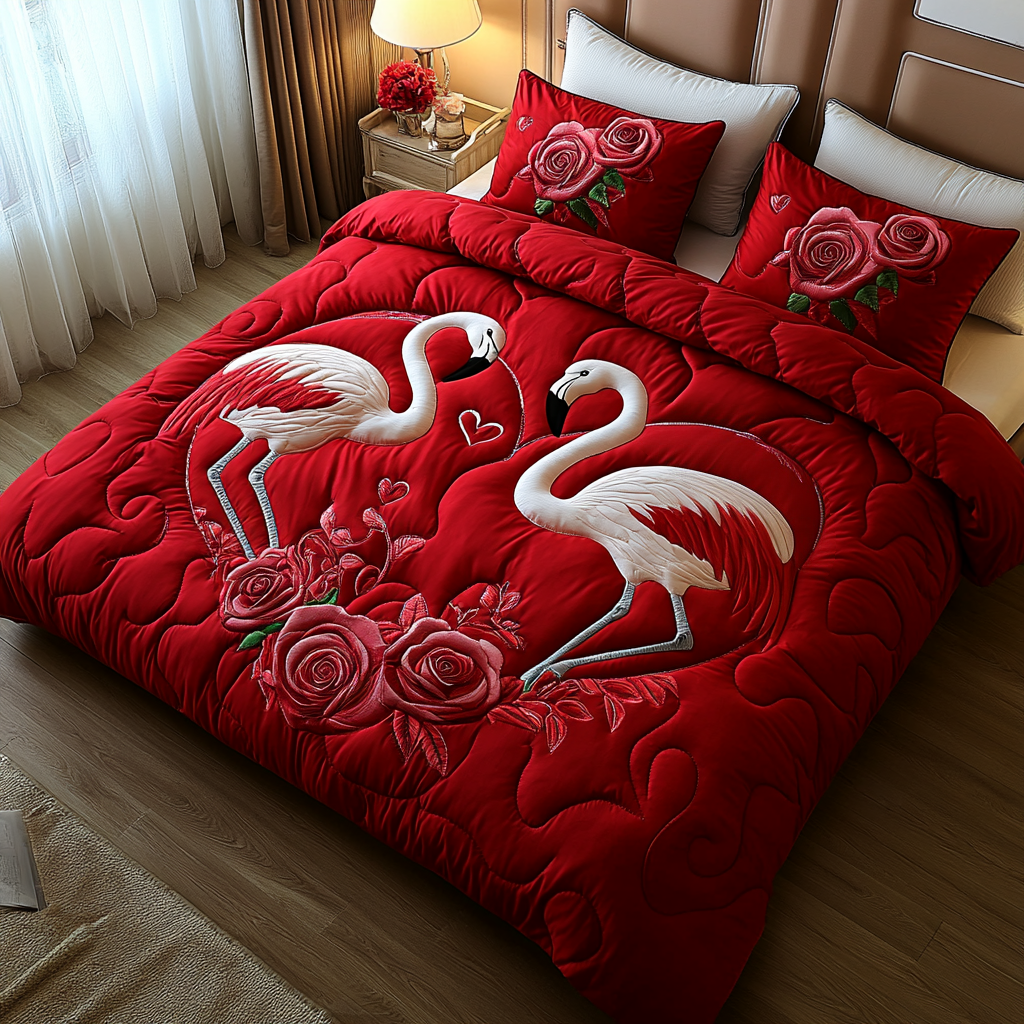 Valentine Flamingo DAI150125302 Quilt Bedding Set