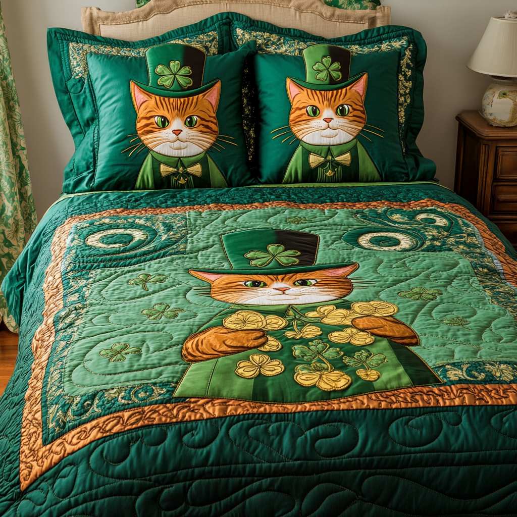 St Patrick's Day Cat DAI241224248 Quilt Bedding Set