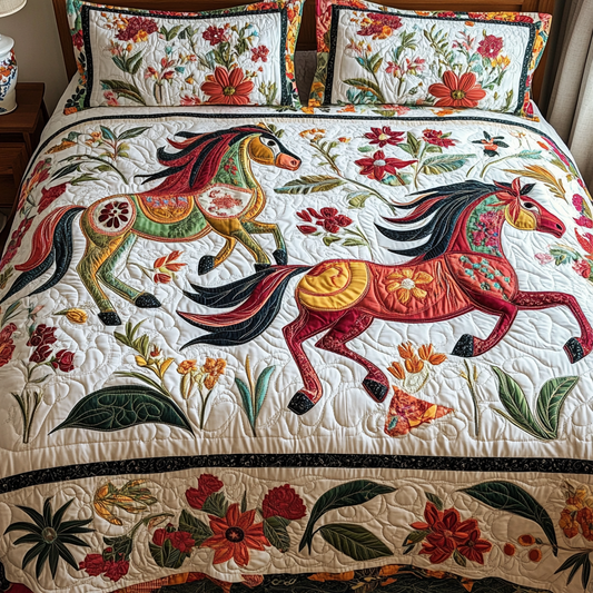 Floral Horse TAI181024332 Quilt Bedding Set