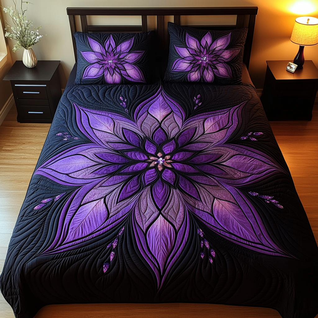 Purple Flower TAI080824134 Quilt Bedding Set