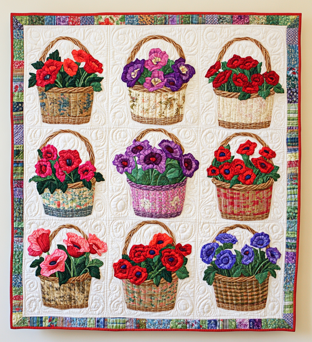 Poppy Flower Basket DAI111124411 Quilt Blanket