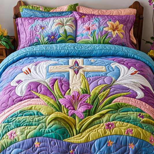 Easter Lily Cross DAI040225232 Quilt Bedding Set