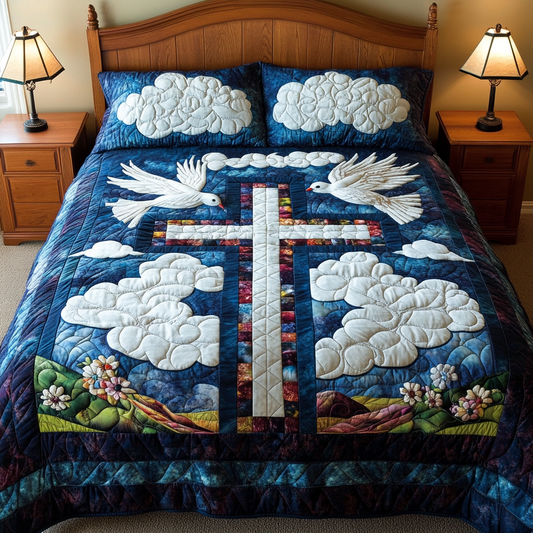 Dove With Christian Cross DAI090125038 Quilt Bedding Set