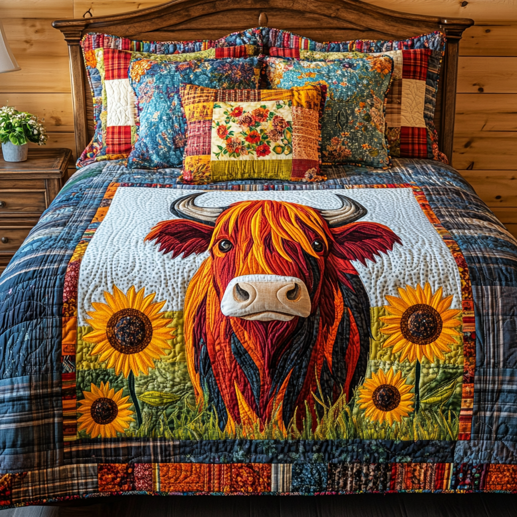 Sunflower Highland Cow DAI051224111 Quilt Bedding Set