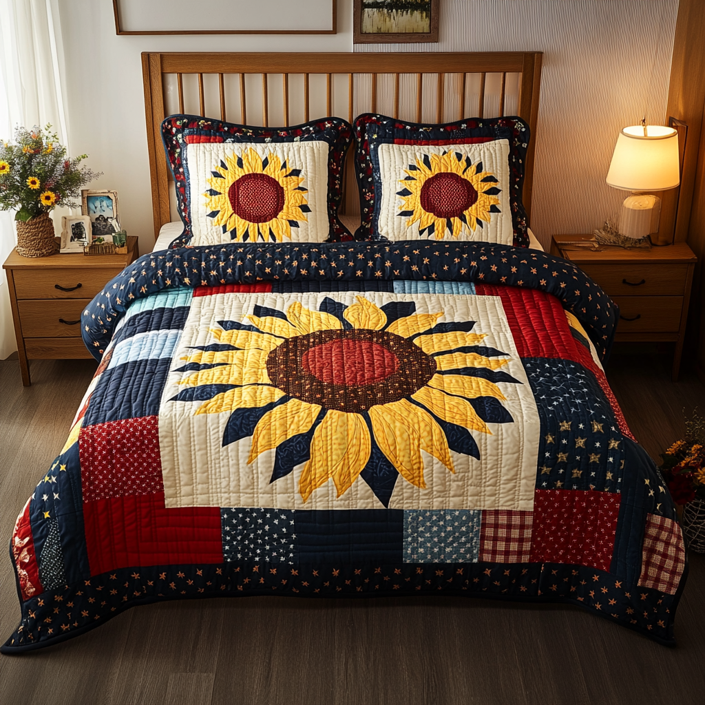 Patriotic Sunflower DAI280824287 Quilt Bedding Set