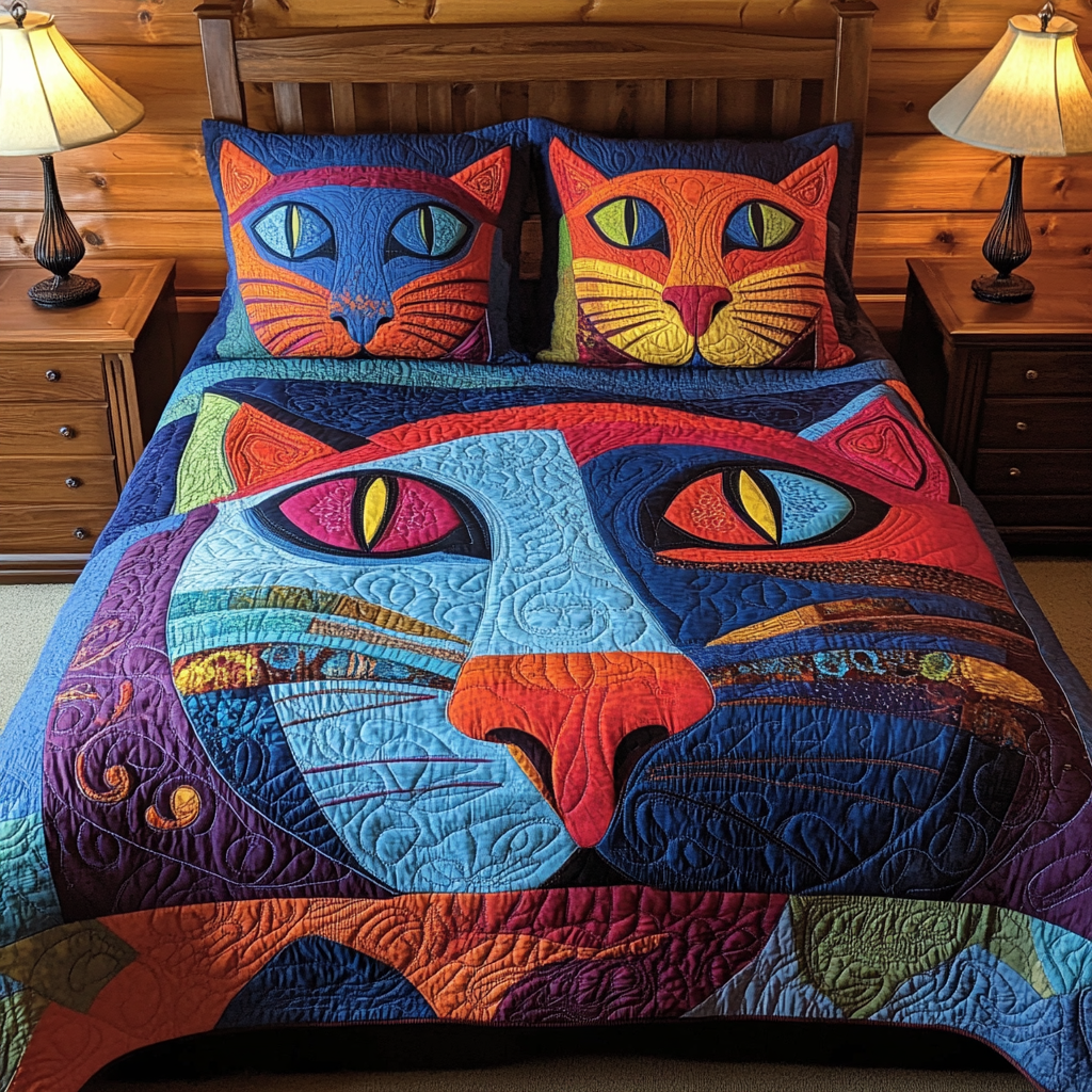 Abstract Cat TAI111124026 Quilt Bedding Set