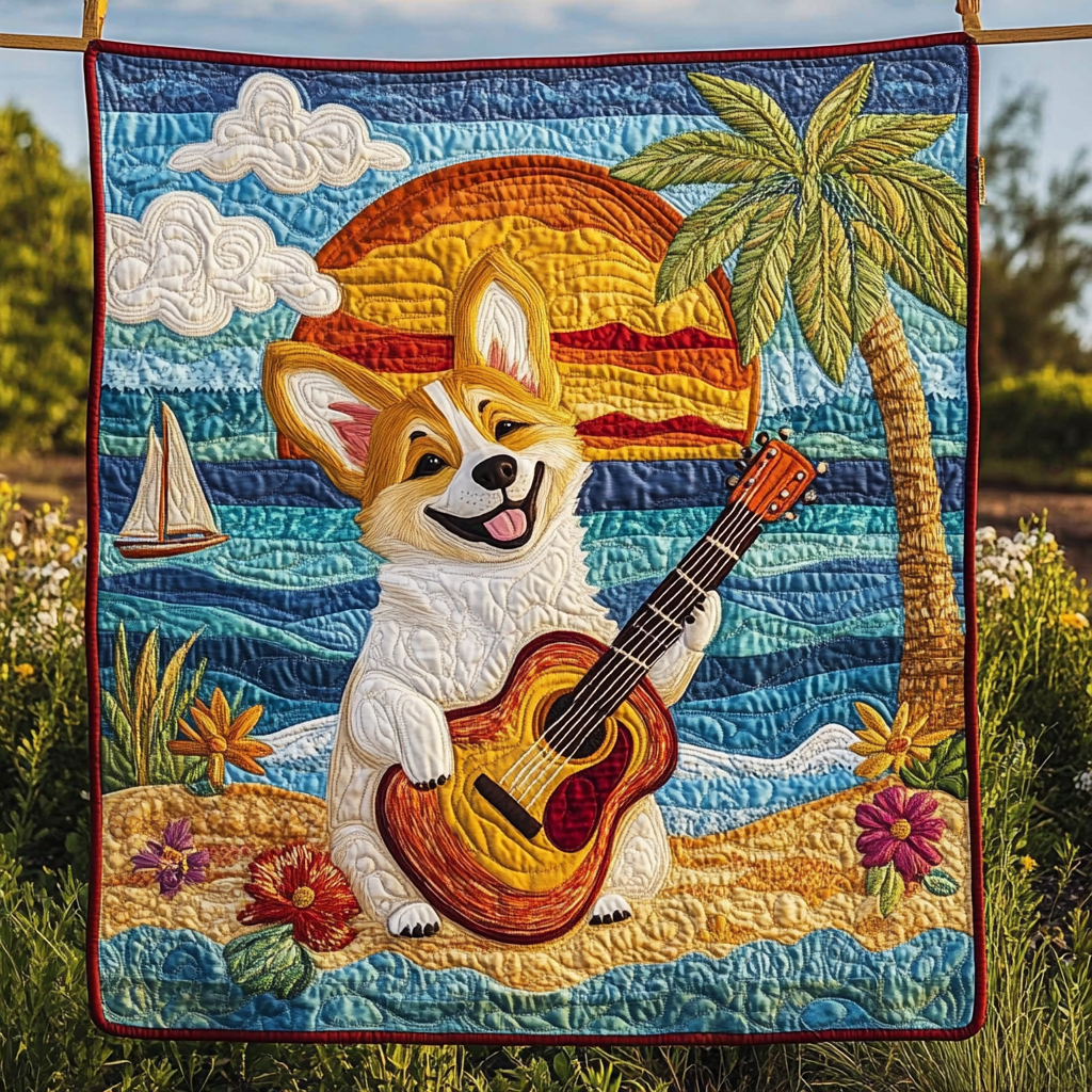 Corgi Guitarist DAI241224352 Quilt Blanket