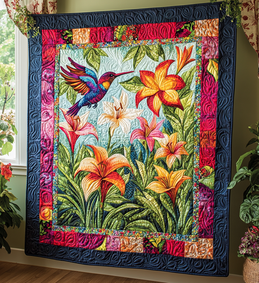 Lily Flower Hummingbird DAI301224052 Quilt Blanket