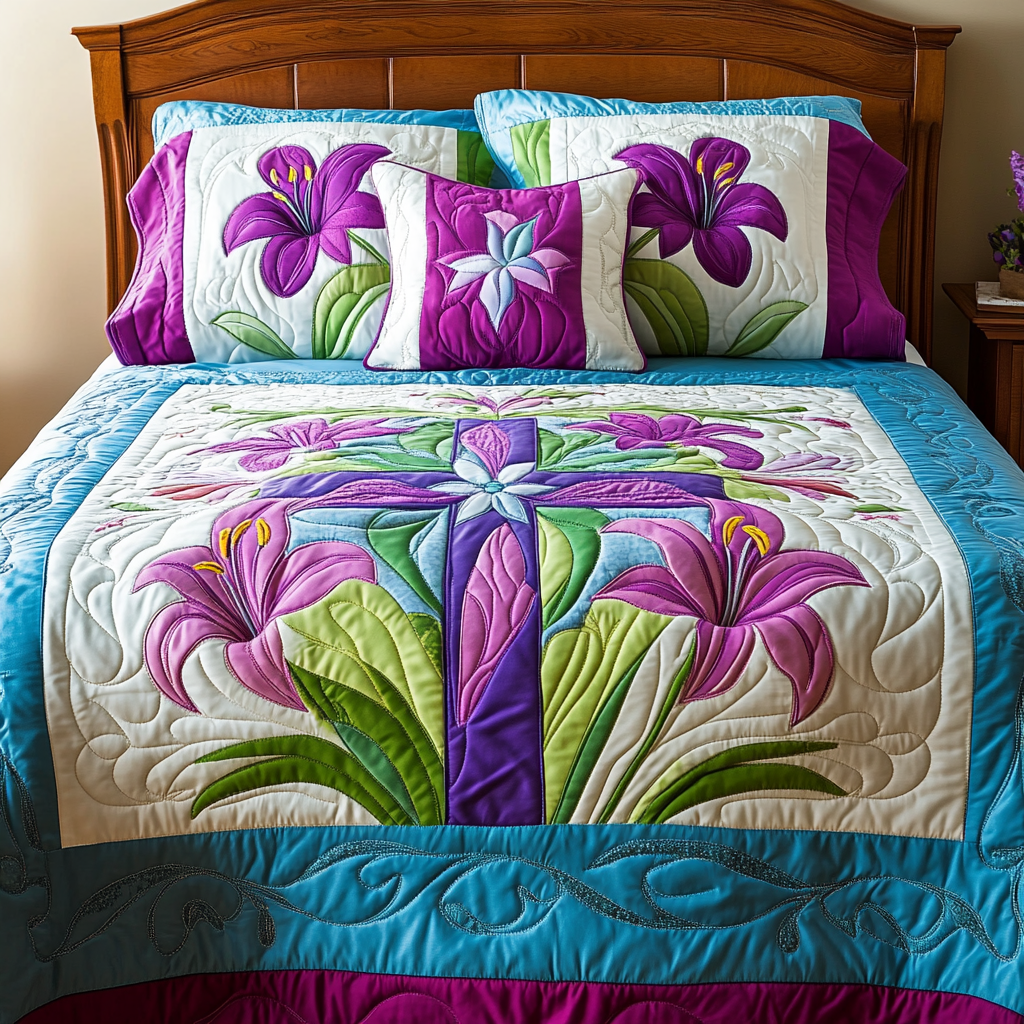 Easter Lily Cross DAI040225230 Quilt Bedding Set