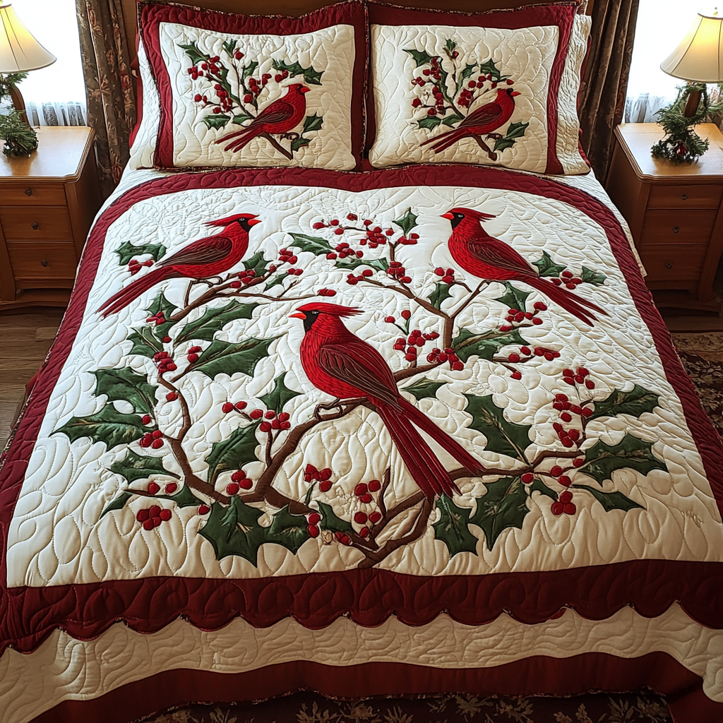 Christmas Cardinal TAI101224443 Quilt Bedding Set