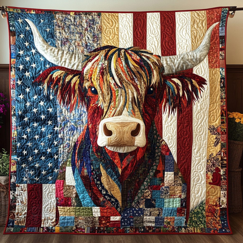 Patriotic Highland Cow DAI200125180 Quilt Blanket