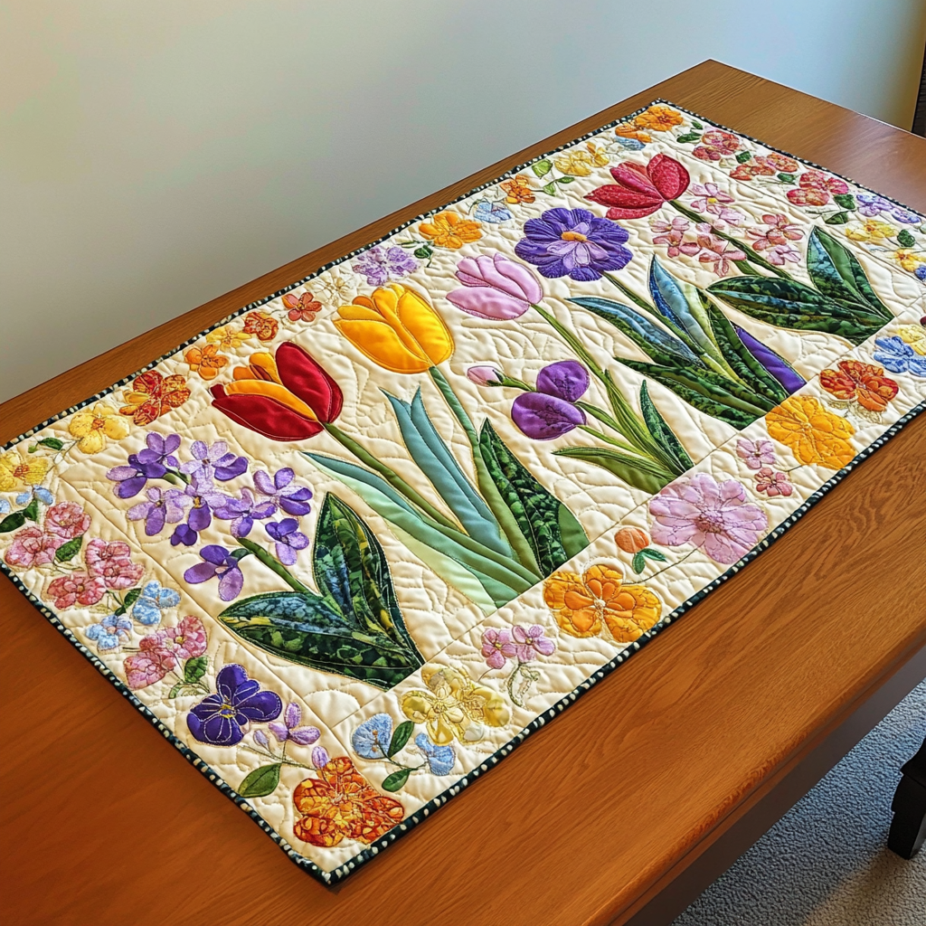 Spring Flowers DAI040225449 Quilted Table Runner