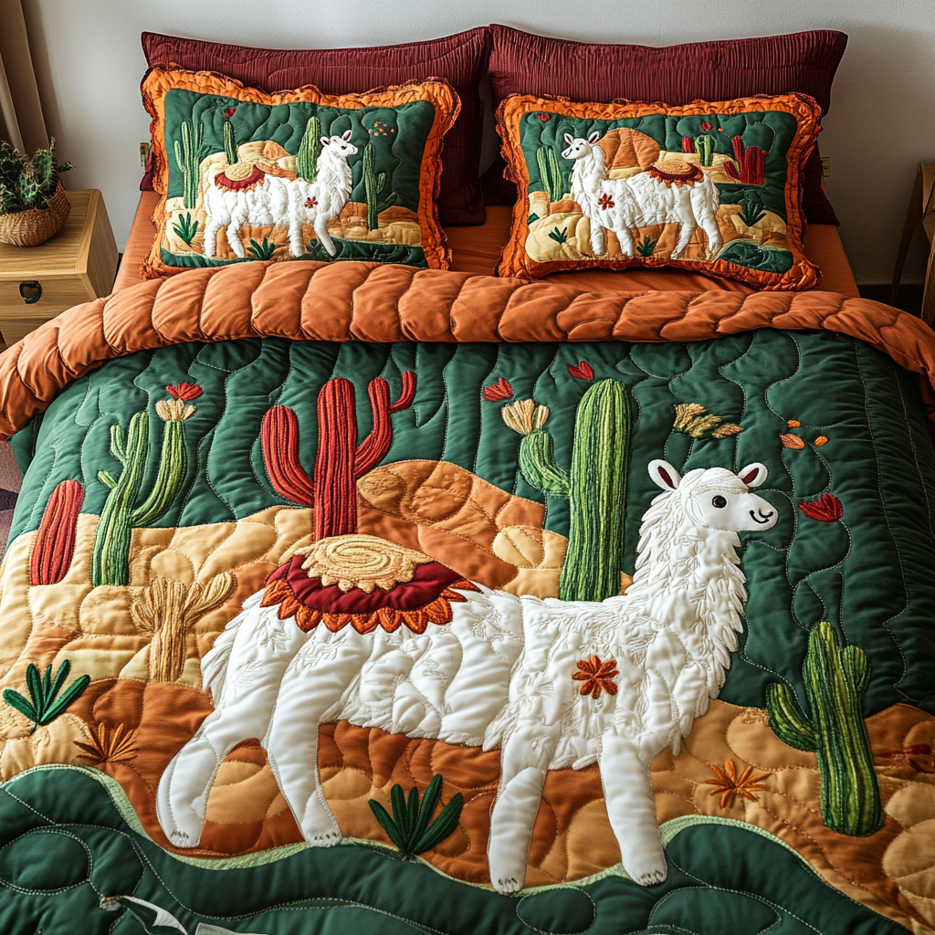 Cactus Llama DAI150125237 Quilt Bedding Set