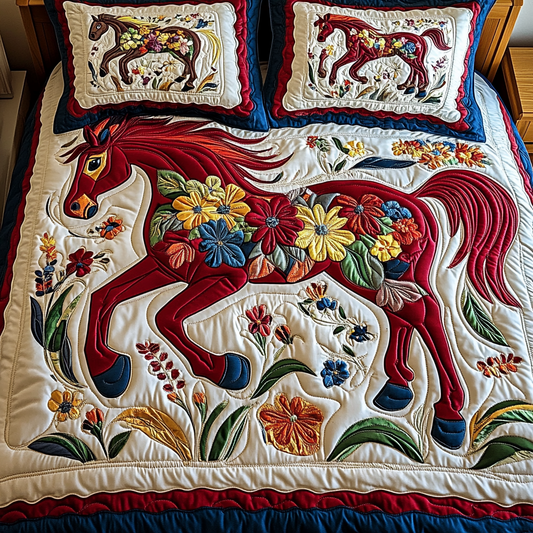 Floral Horse TAI101224360 Quilt Bedding Set