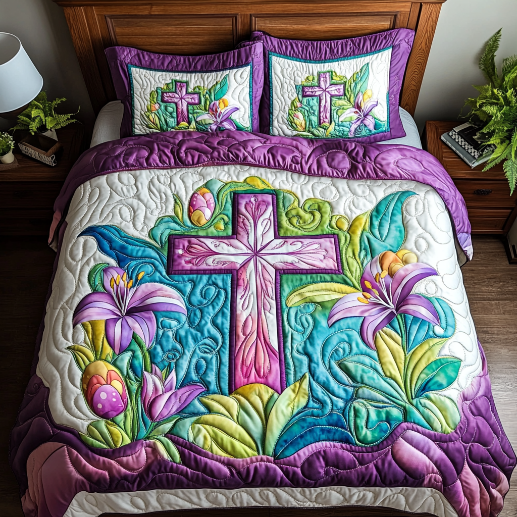 Easter Lily Cross DAI040225236 Quilt Bedding Set