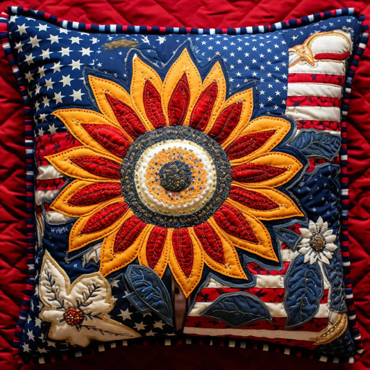 Patriotic Sunflower TAI060324228 Quilted Pillow Case