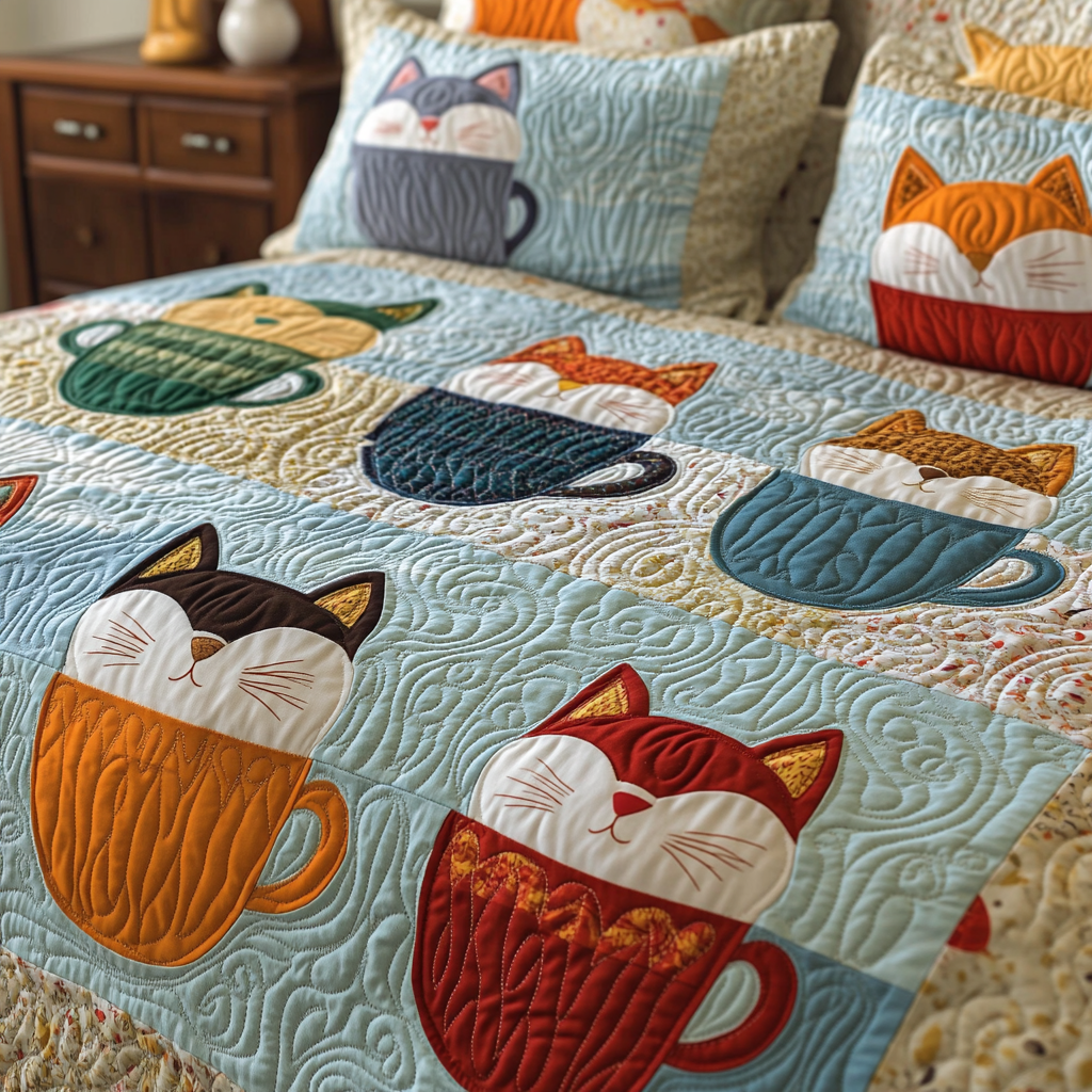 Cats In Cups DAI150125173 Quilt Bedding Set