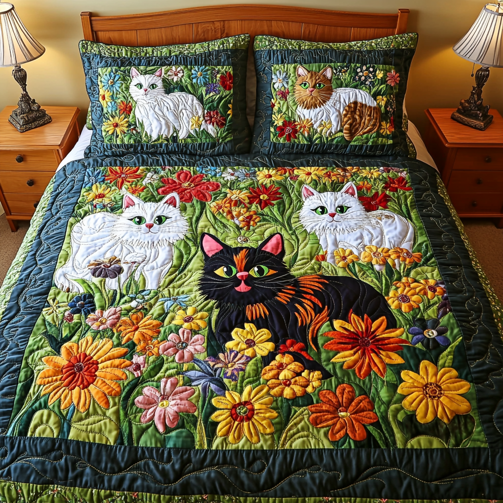 Cats In The Garden DAI040225242 Quilt Bedding Set