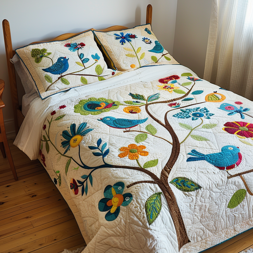 Birds In Flower Garden TAI251124028 Quilt Bedding Set