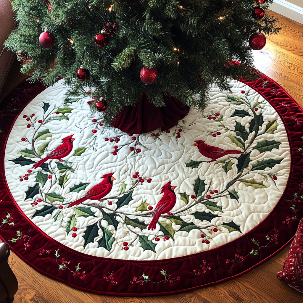 Christmas Cardinal TAI041024137 Quilted Tree Skirt