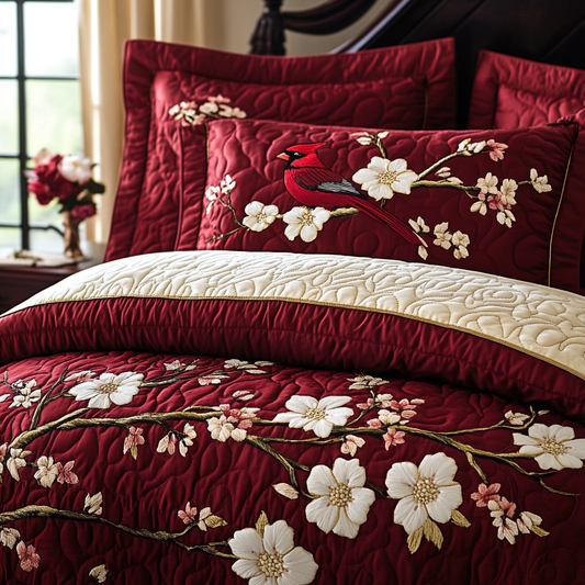 Cardinal On Blossom Branch TAI101224452 Quilt Bedding Set