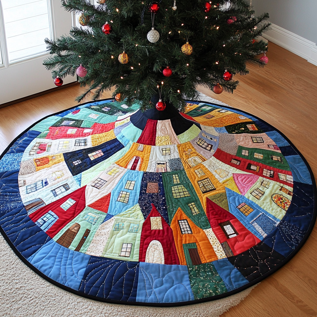 Christmas Houses TAI040924323 Quilted Tree Skirt