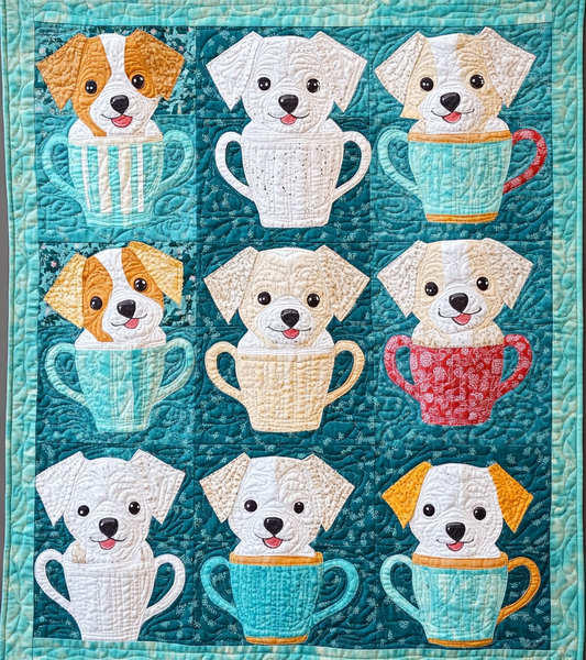 Dogs In Cups DAI090125150 Quilt Blanket