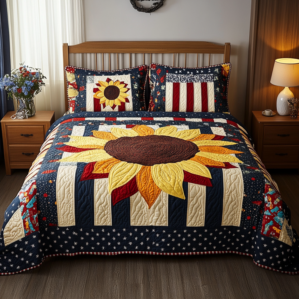 Patriotic Sunflower DAI280824286 Quilt Bedding Set