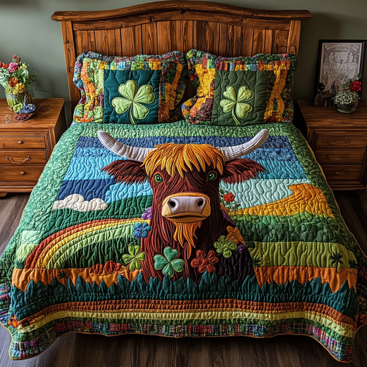 St Patrick's Day Highland Cow DAI090125043 Quilt Bedding Set