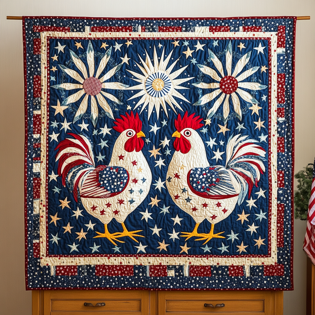 Patriotic Rooster DAI110225095 Quilt Blanket
