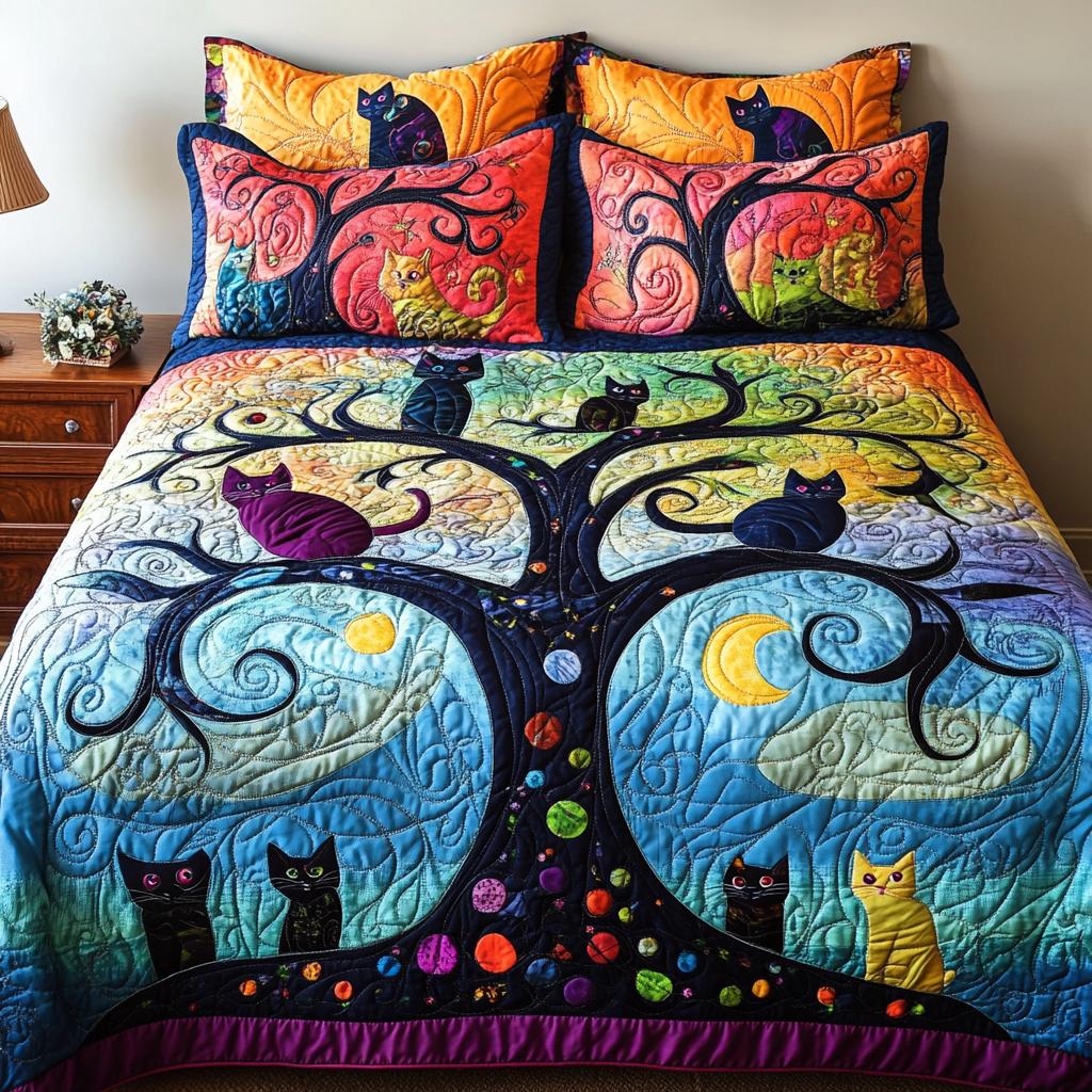 Cats On The Tree DAI040225258 Quilt Bedding Set