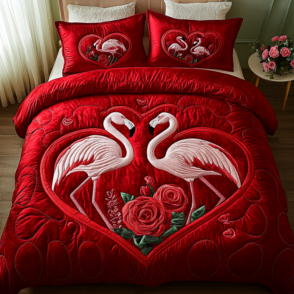 Valentine Flamingo DAI150125300 Quilt Bedding Set