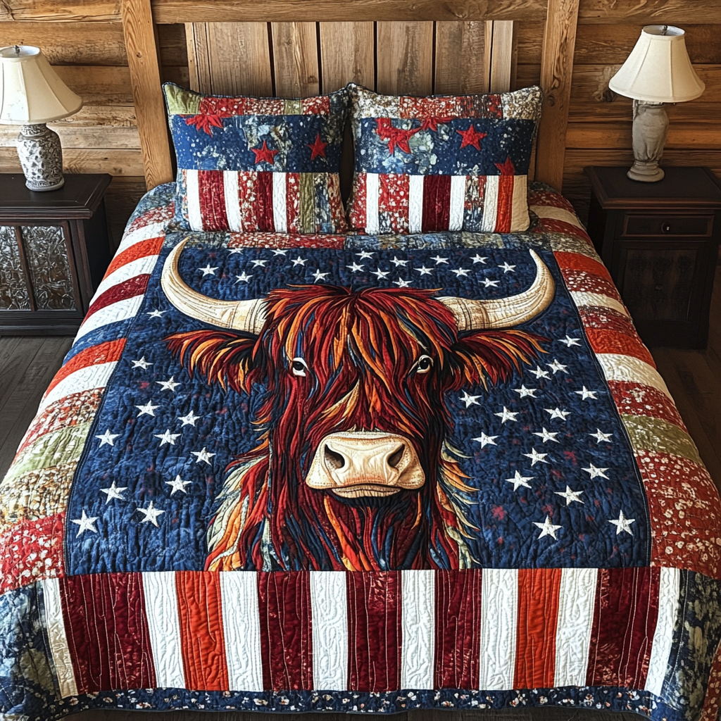 Patriotic Highland Cow DAI200125078 Quilt Bedding Set