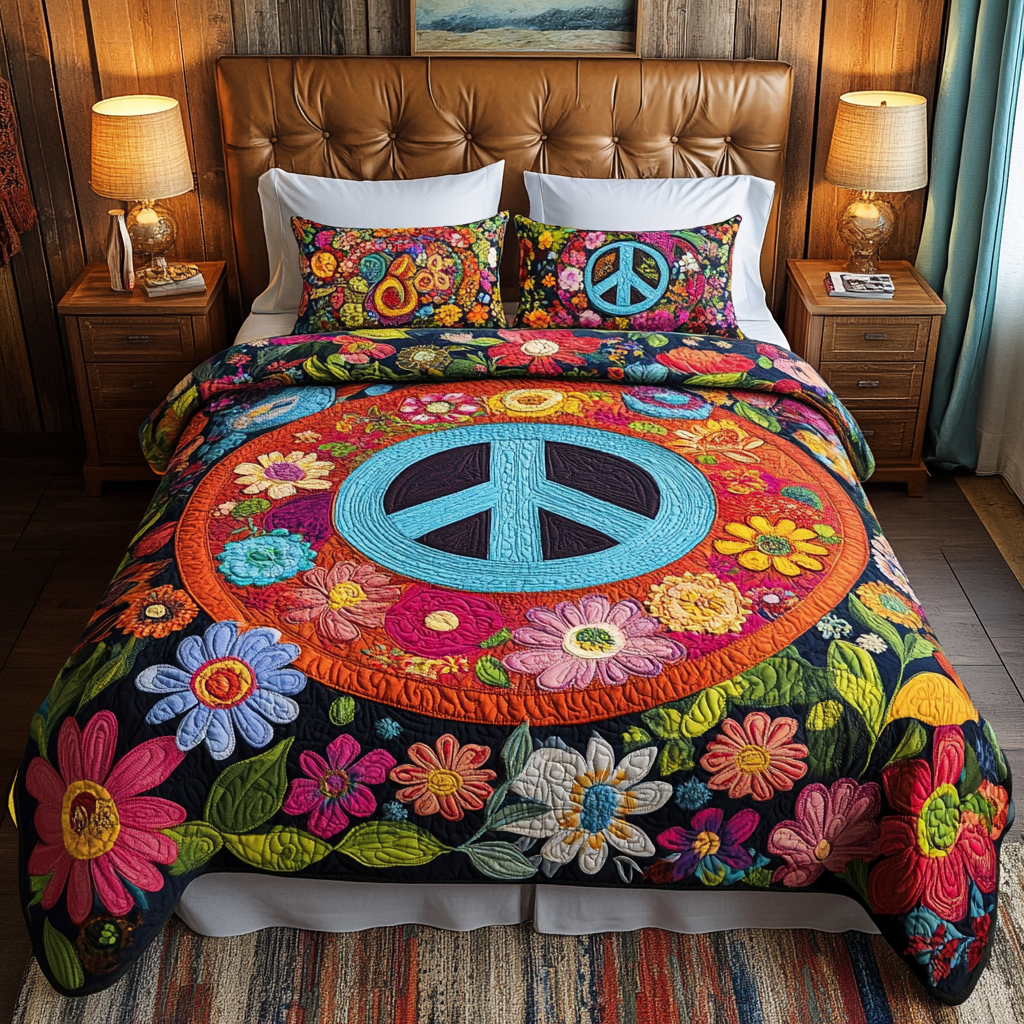 Hippie Peace DAI200125106 Quilt Bedding Set