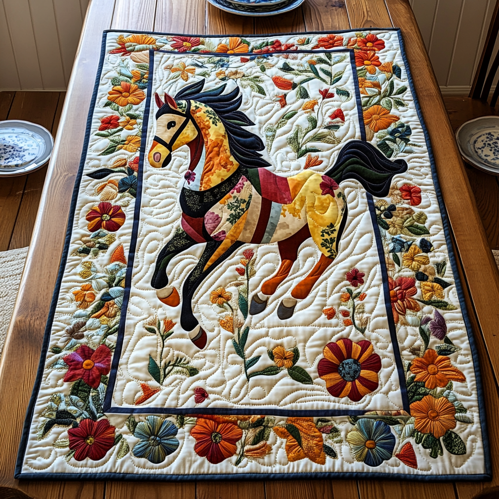 Floral Horse TAI021024201 Quilted Table Runner