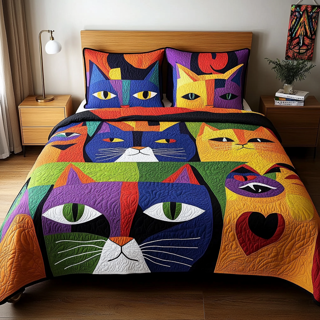 Abstract Cat TAI111124022 Quilt Bedding Set