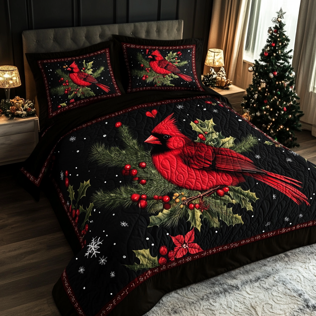 Christmas Cardinal TAI181024269 Quilt Bedding Set