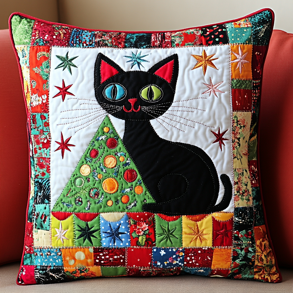 Christmas Cat TAI091024409 Quilted Pillow Case