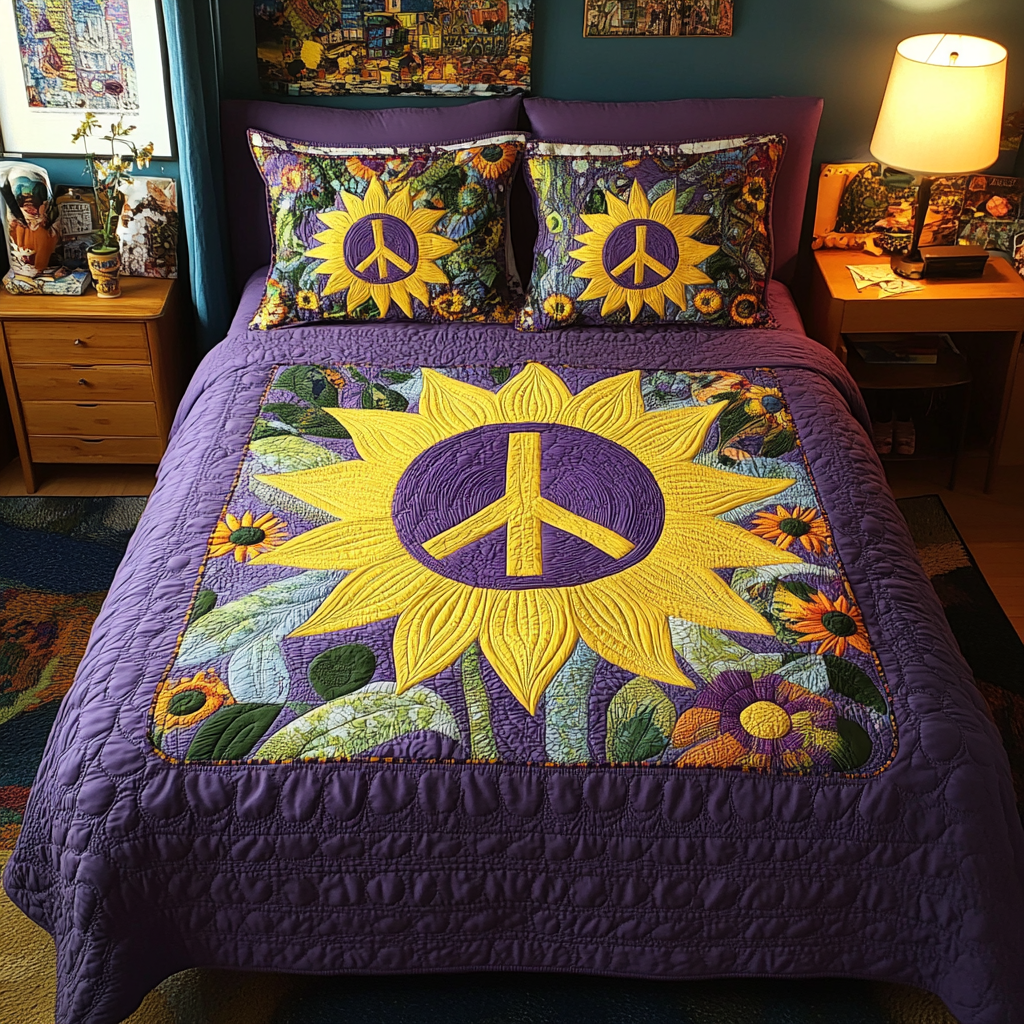 Sunflower Hippie Peace DAI200125103 Quilt Bedding Set