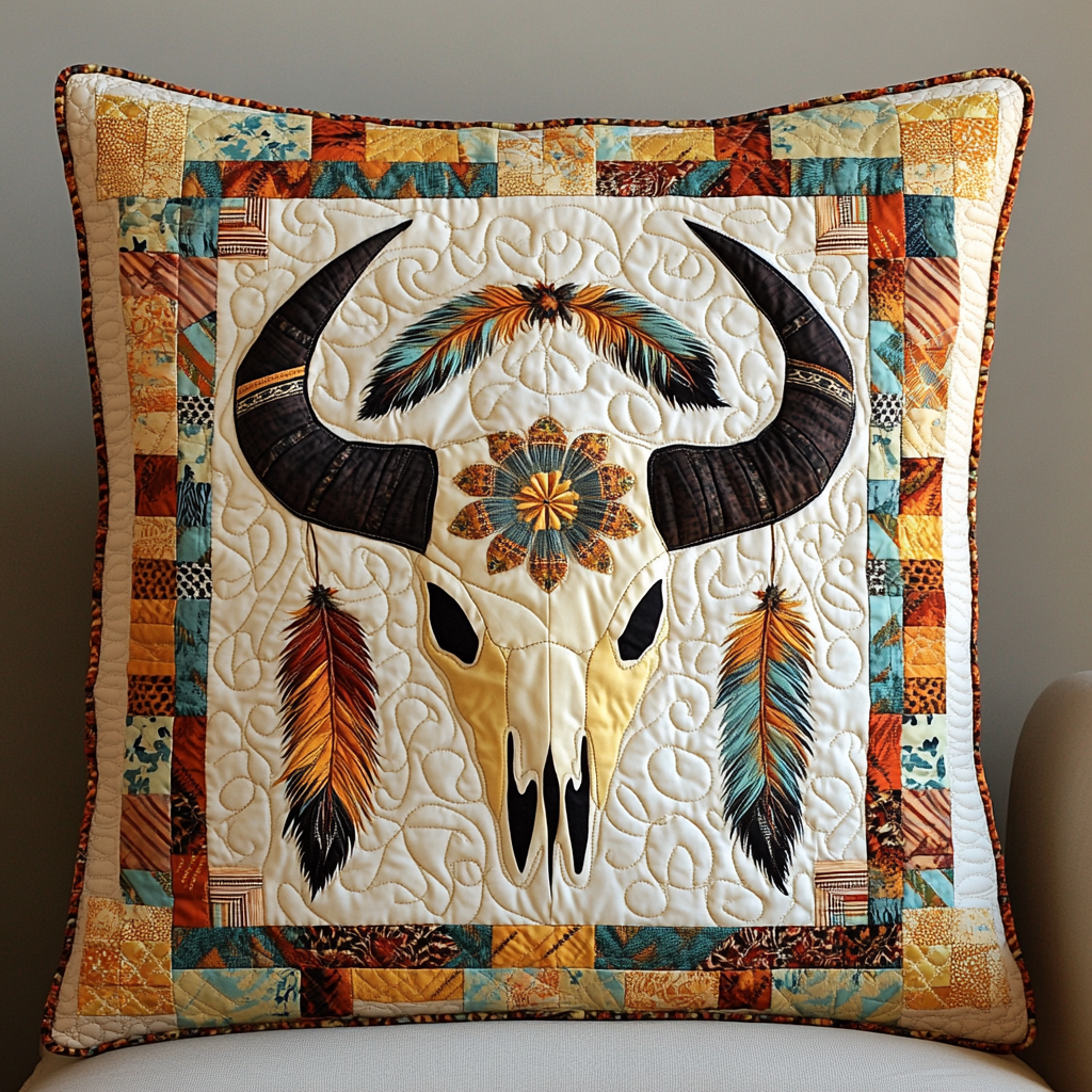 Tribal Bull Skull DAI241224031 Quilted Pillow Case – Alpha Quilt