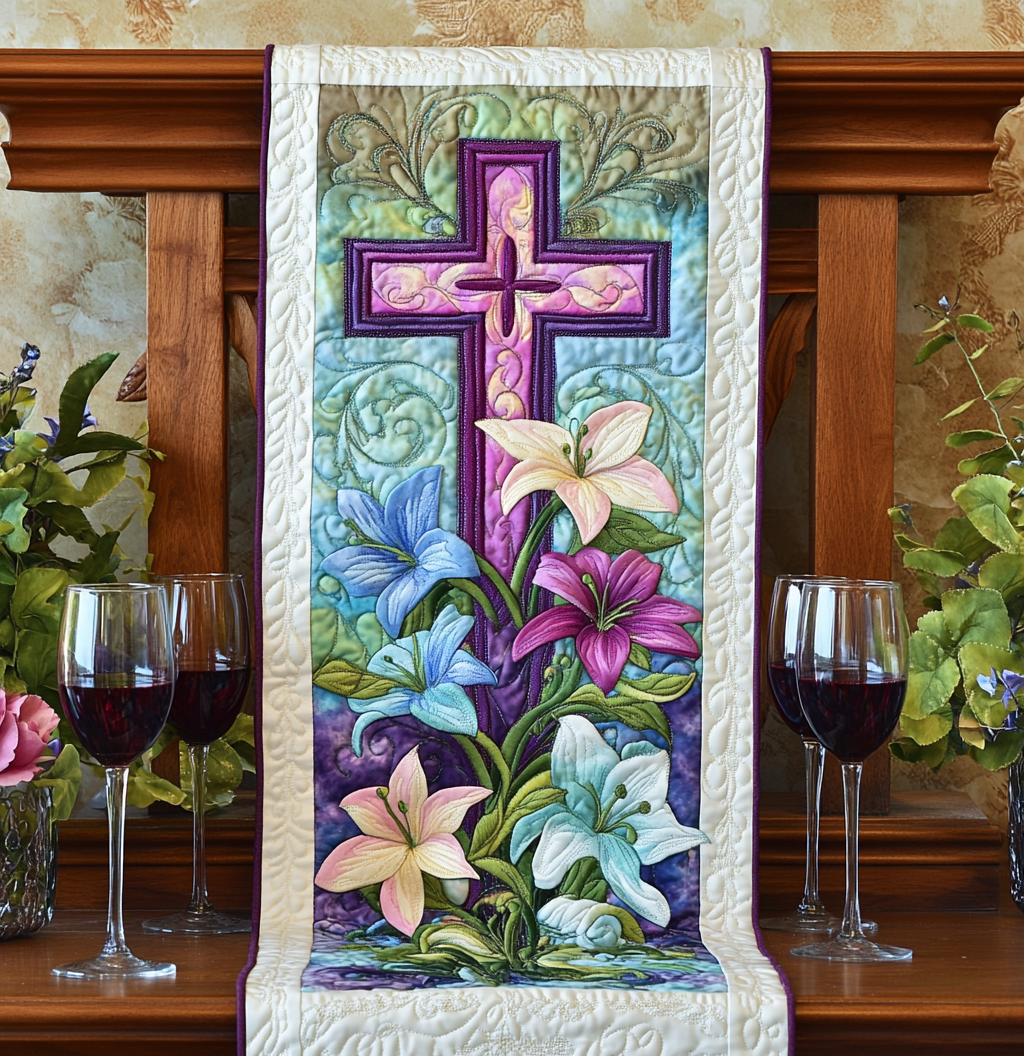Easter Lily Cross DAI150125319 Quilted Table Runner